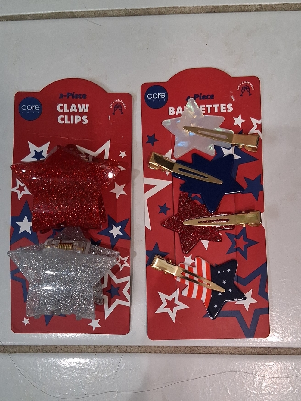 Core Red & Silver Star Hair Clips and Barrettes Set